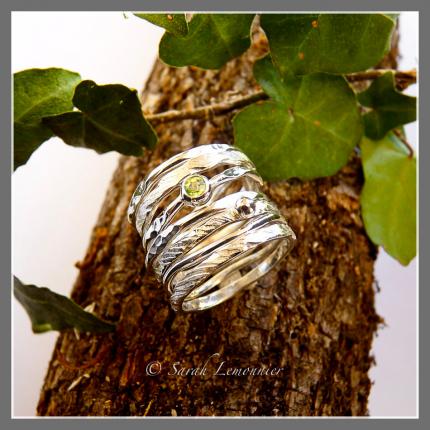 Bague semainier irrégulier écorce en argent