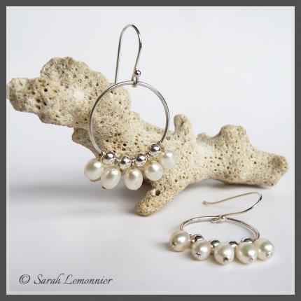 boucles d oreilles pendeloques en argent et perles de culture