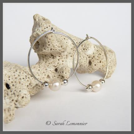 boucles d oreilles créoles artisan bijoutier perles de culture blanche mariage