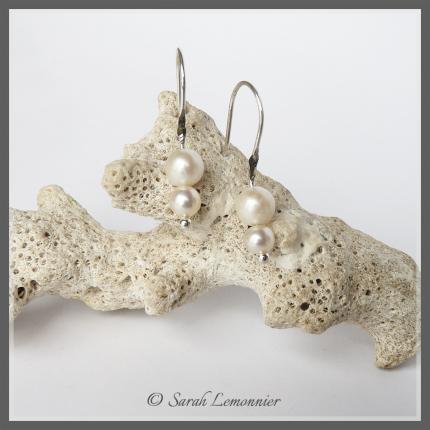boucles d oreilles mariage et perle de culture blanche ronde