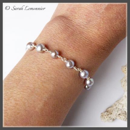 Bracelet d artisan bijoutier en argent et perles de culture ronde bleues
