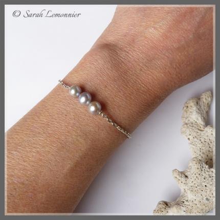 Bracelet fin en argent d artisan créateur idéal mariage avec perles de culture bleues